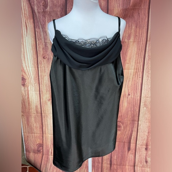 Lane Bryant black satin chiffon sequins adjustable straps camisole cami size 16 - Picture 1 of 17